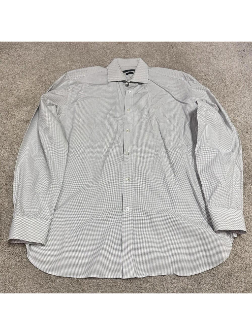 John Varvatos Button Down Shirt White Gray Long Sleeve Men’s Size 16.5 34/35